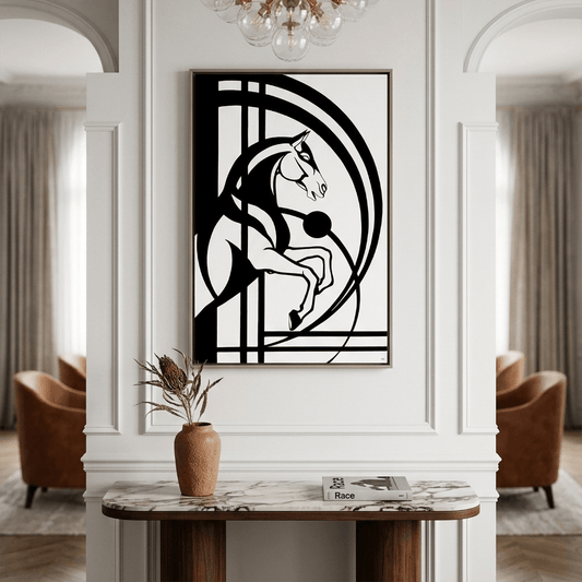 Original contemporary acrylic painting "Le passage". the painting depicts a horse in a geometric composition. A perfect painting for horse lovers and contemporary art fine collectors