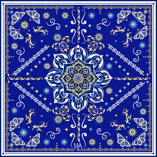 carré en soie 65 "Les papillons de la nuit" - Bleu