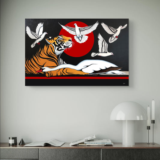 peinture originale à l'acrylique mise en situation . Galerie d'art caroline huet